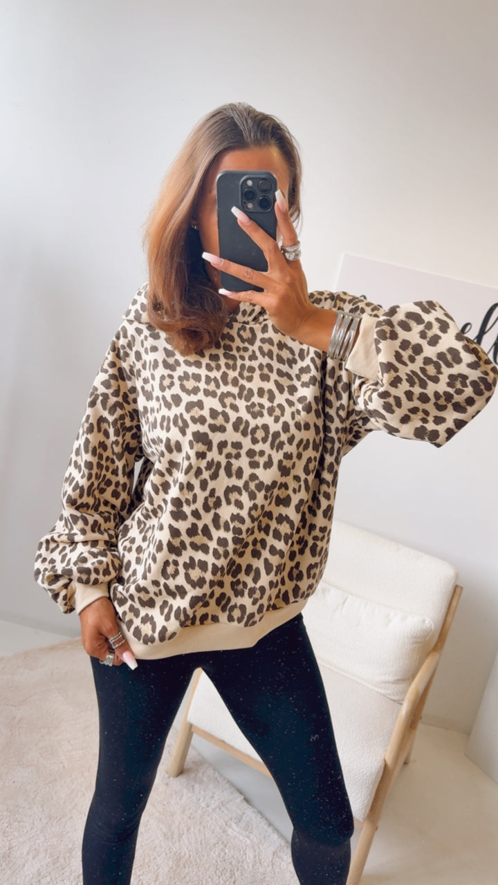 LEO Hoodie mit Kapuze / beige - schwarz - braun Art. 12470