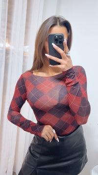 ARGYLE Transparentes Trend Oberteil / bordeaux rot - dunkel rot Art. 13902