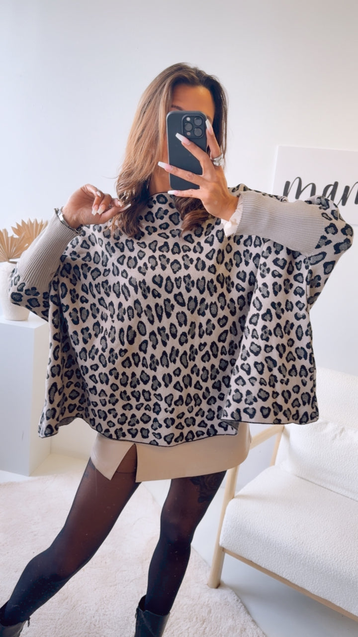 LEO ultra weicher Pullover mit Fledermausärmeln / light taupe - schwarz Art. 12887