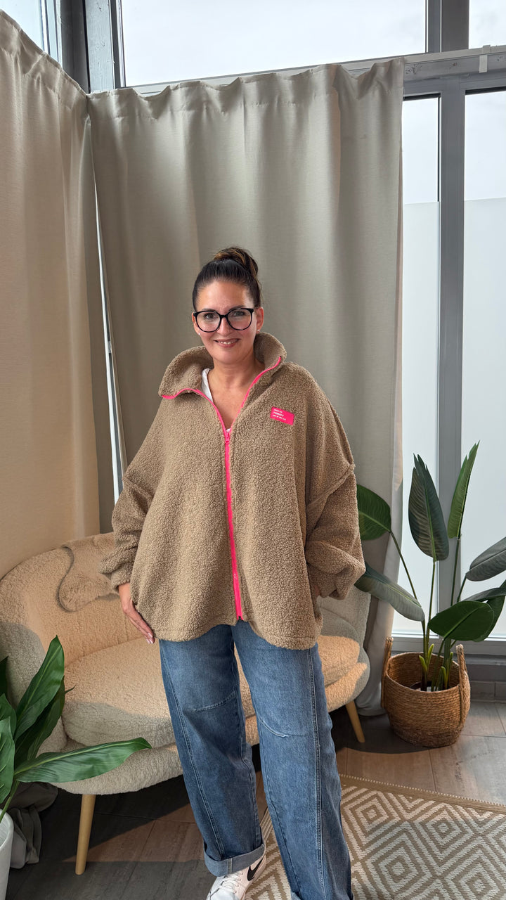 BOUCLÉ Stehkragen Oversize Jacke " Dress for Yourself " / beige - pink Art. 16457
