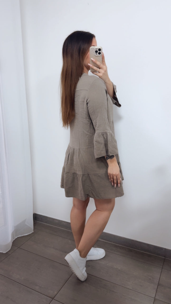 Musselin Kleid / Tunika / taupe Art. 14465