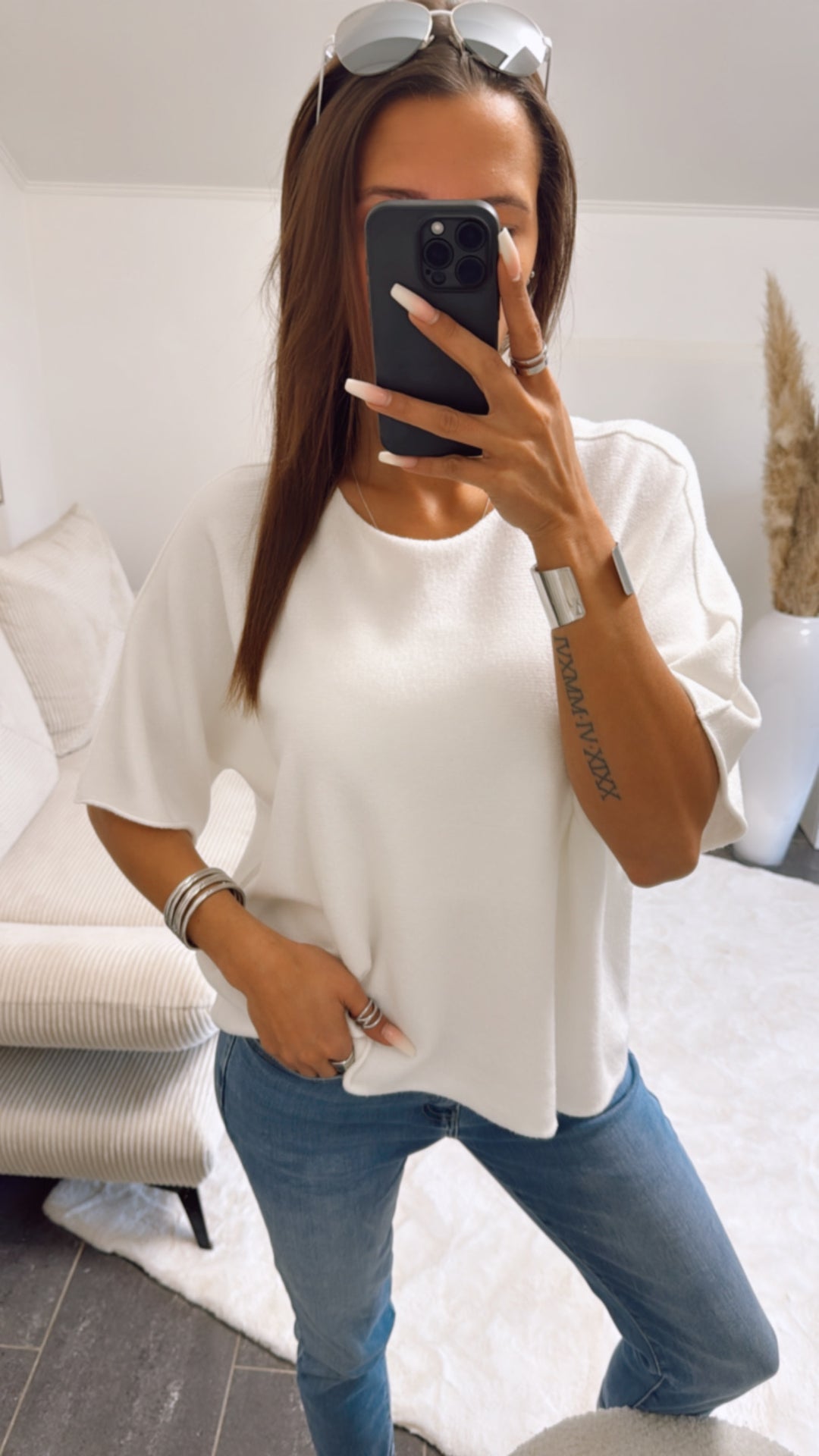 Leichtes Strick oversize T-shirt / weiss Art. 9267