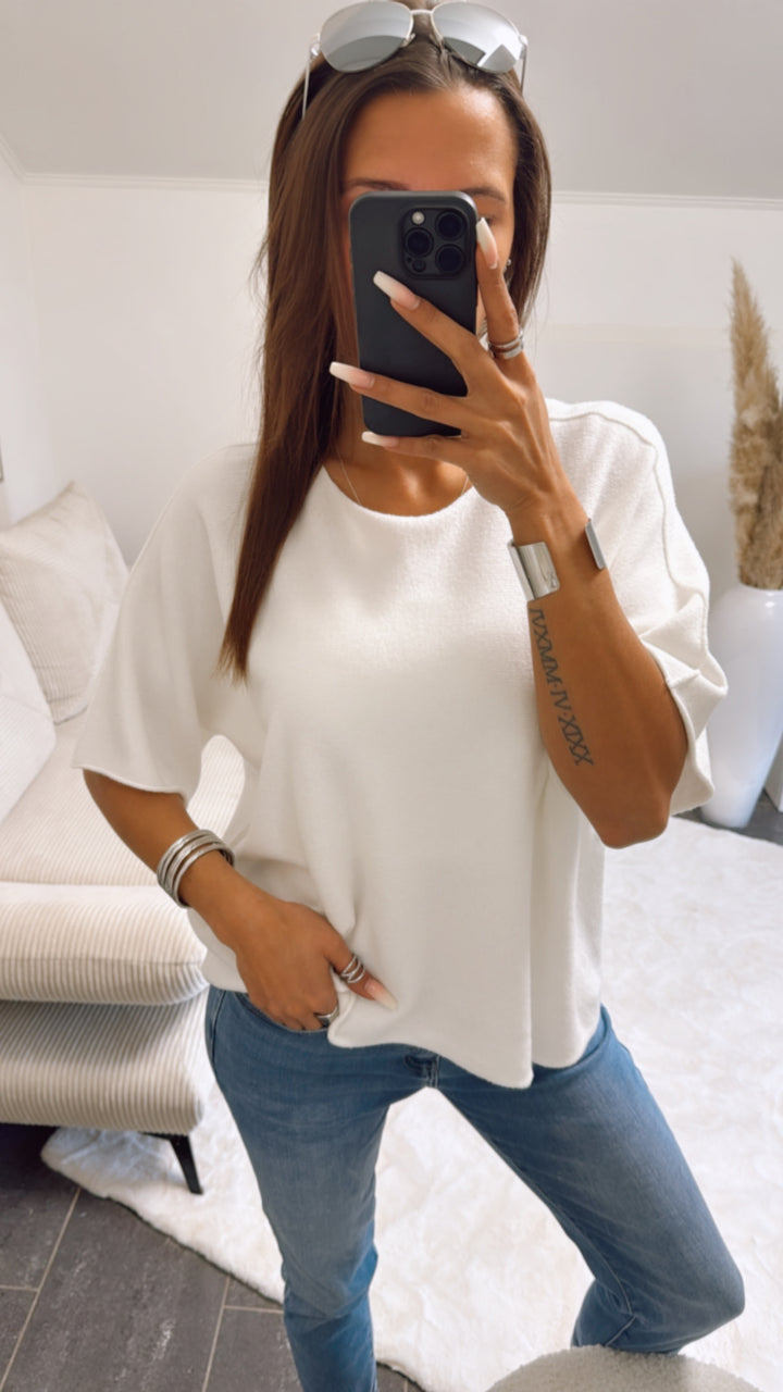 Leichtes Strick oversize T-shirt / weiss Art. 9267