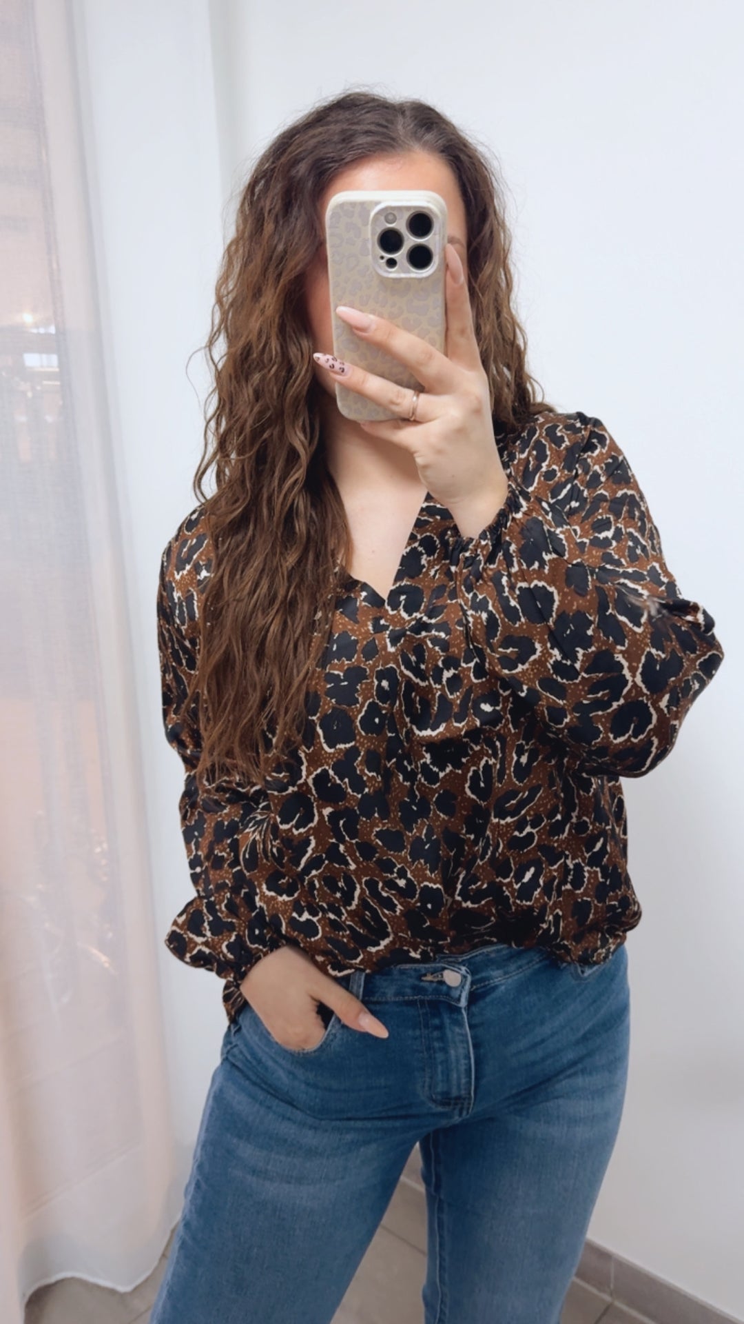 V-AUSSCHNITT leichte LEO Bluse / braun - schwarz - creme Art. 14100