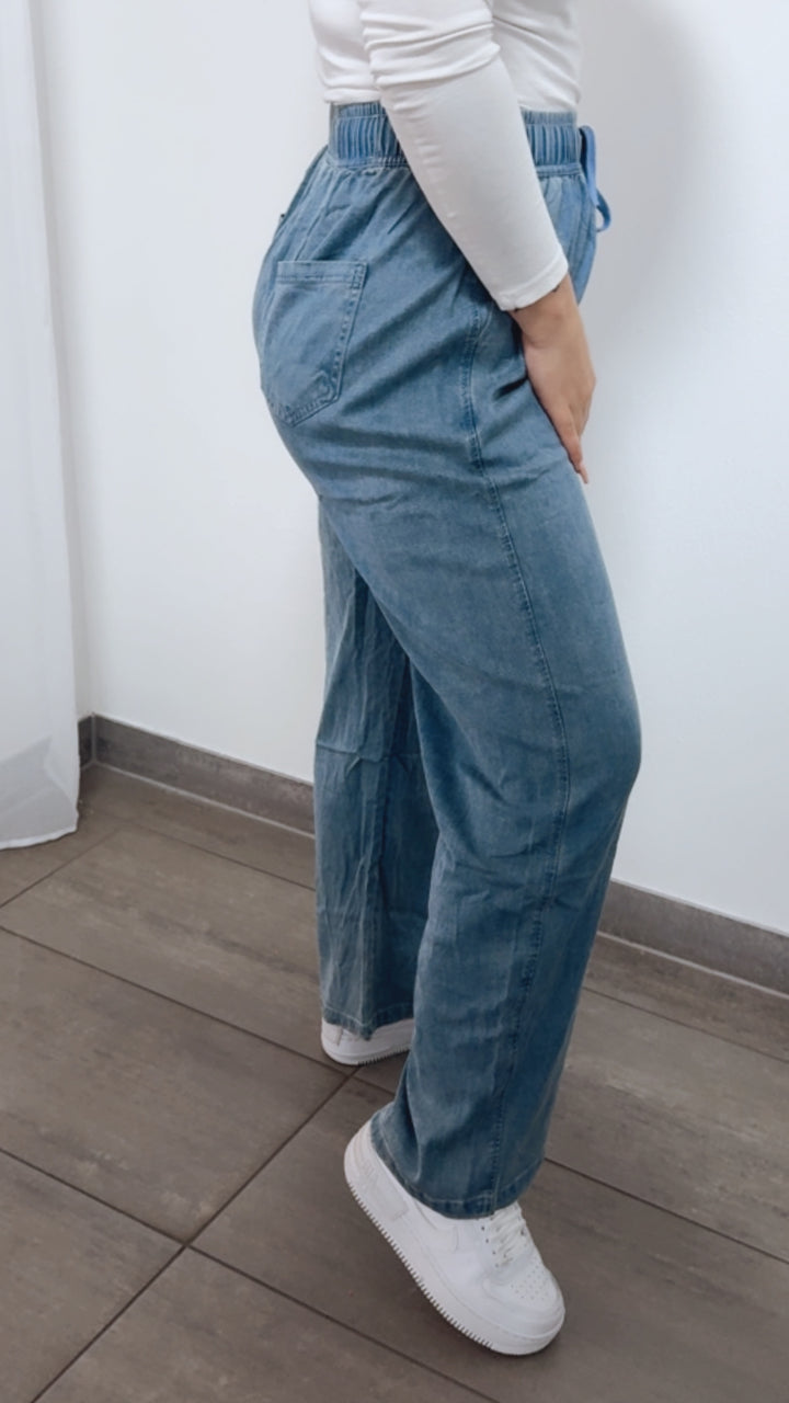 Lyocell - Viskose - Mix Hose im Denim Look / verwaschenes blau Art. 14618