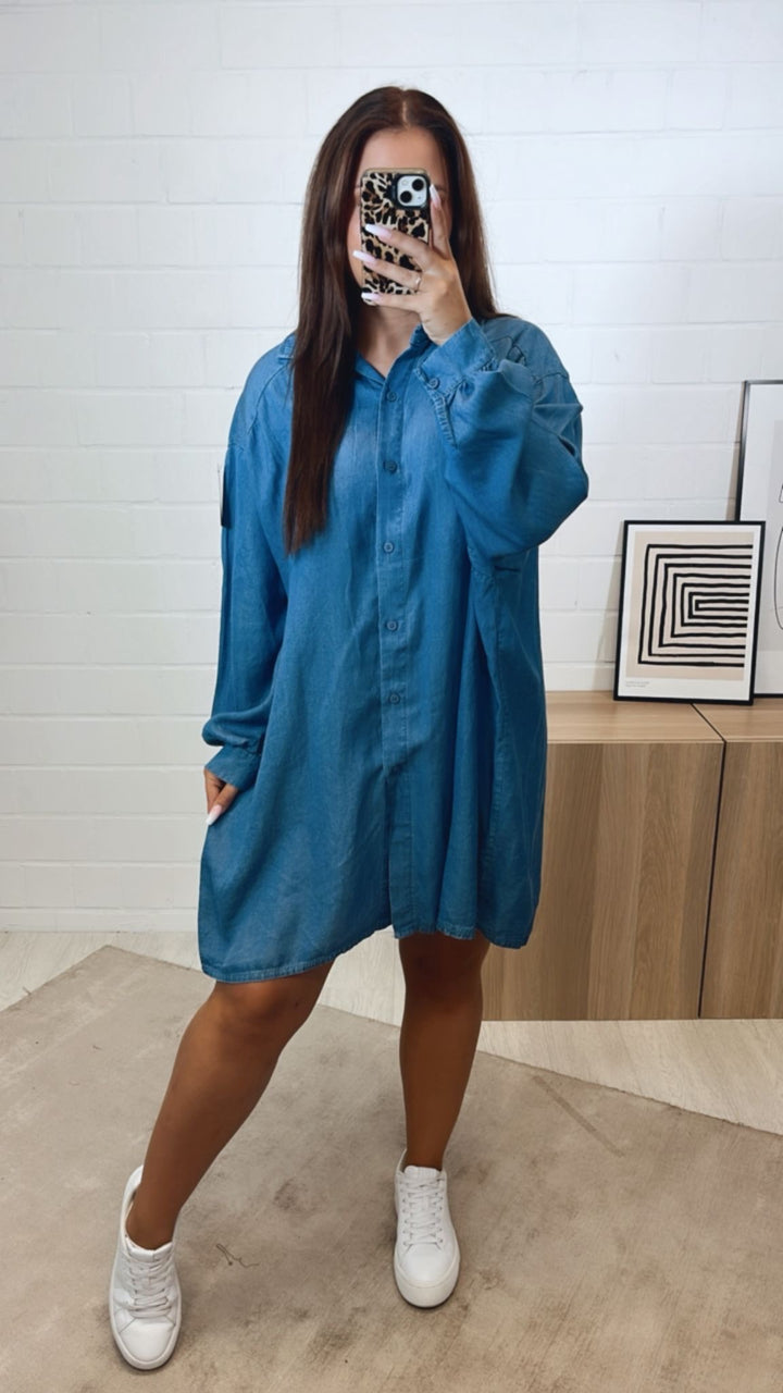 LANGE Oversize Bluse in Denim Optik DUNKEL Art.12298