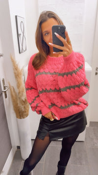Pullover in ausgefallener Strickart / pink - taupe Art. 12816