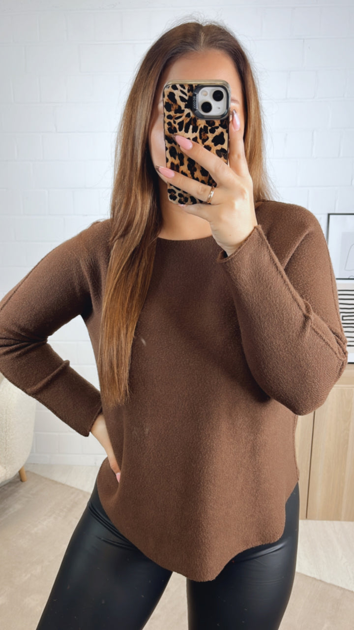 RUNDAUSSCHNITT Leichter, super weicher Pullover / schoko braun Art. 12992