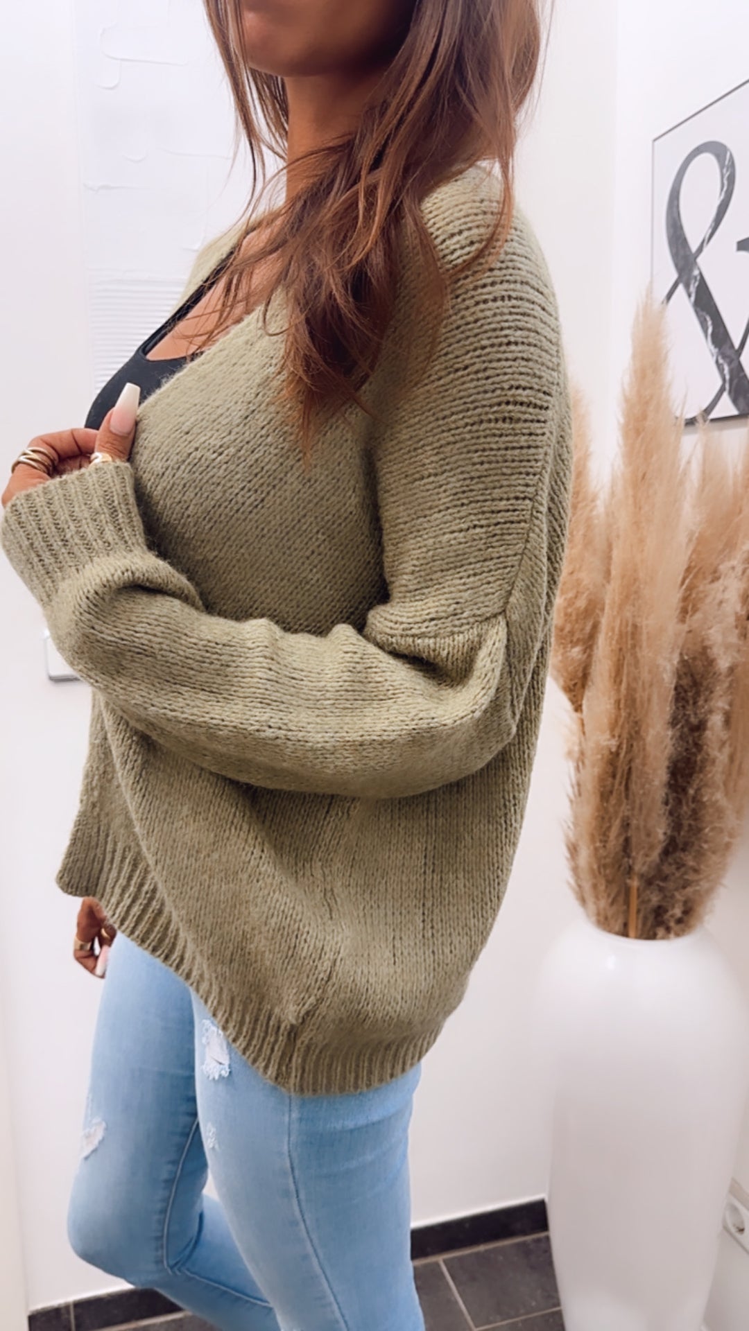 offener Strick Cardigan / khaki Art. 7068