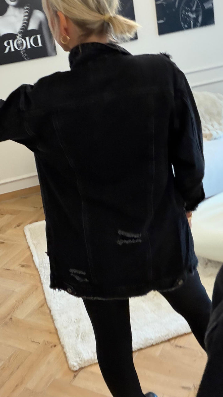 lange Jeansjacke mit used - Elementen / schwarz Art. 4971