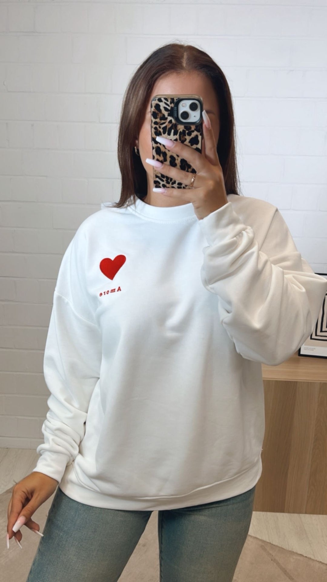 oversize Pullover " Amore " / weiß - rot Art. 12285