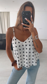 PUNKTE Satin Look Top / weiss - schwarz Art. 15945