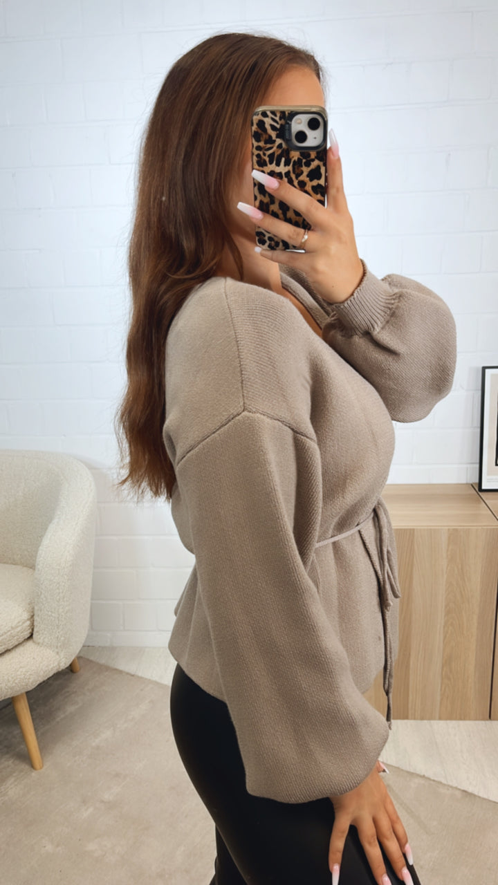 Strick Jacke zum Wickeln / beige - light taupe Art. 12433