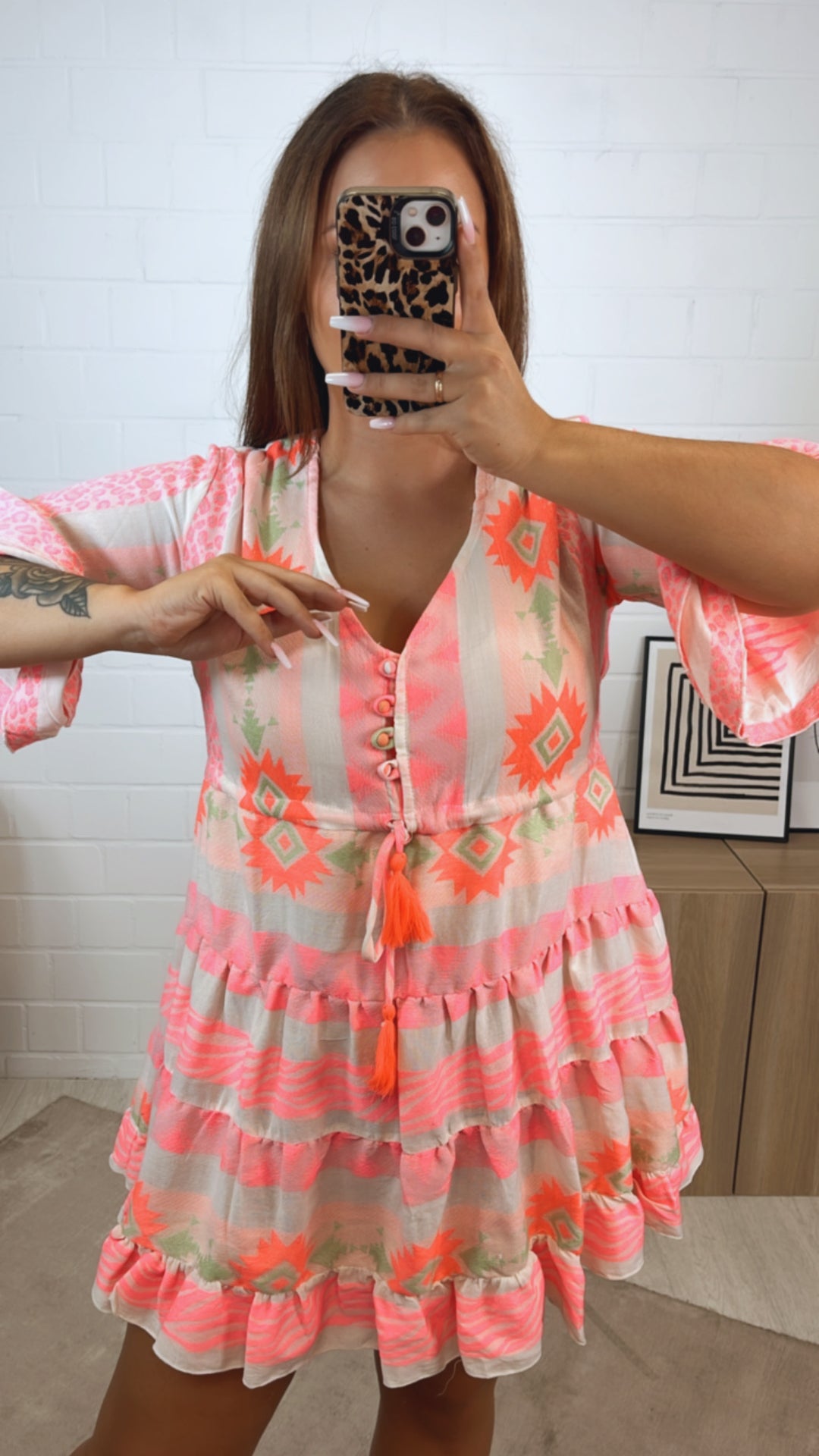 PREMIUM Kleid / creme - soft matcha - neon pink - coral Art. 12365