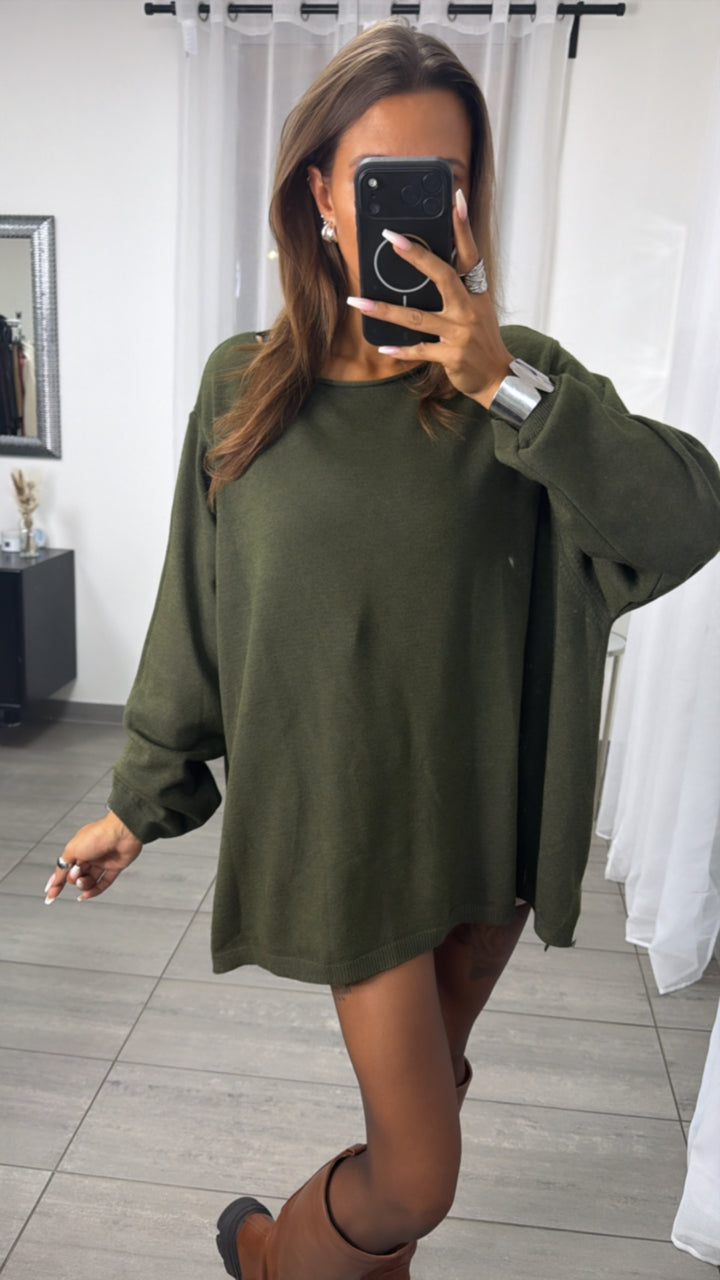 Basic Rundhals Oversize Pullover / khaki Art.16390