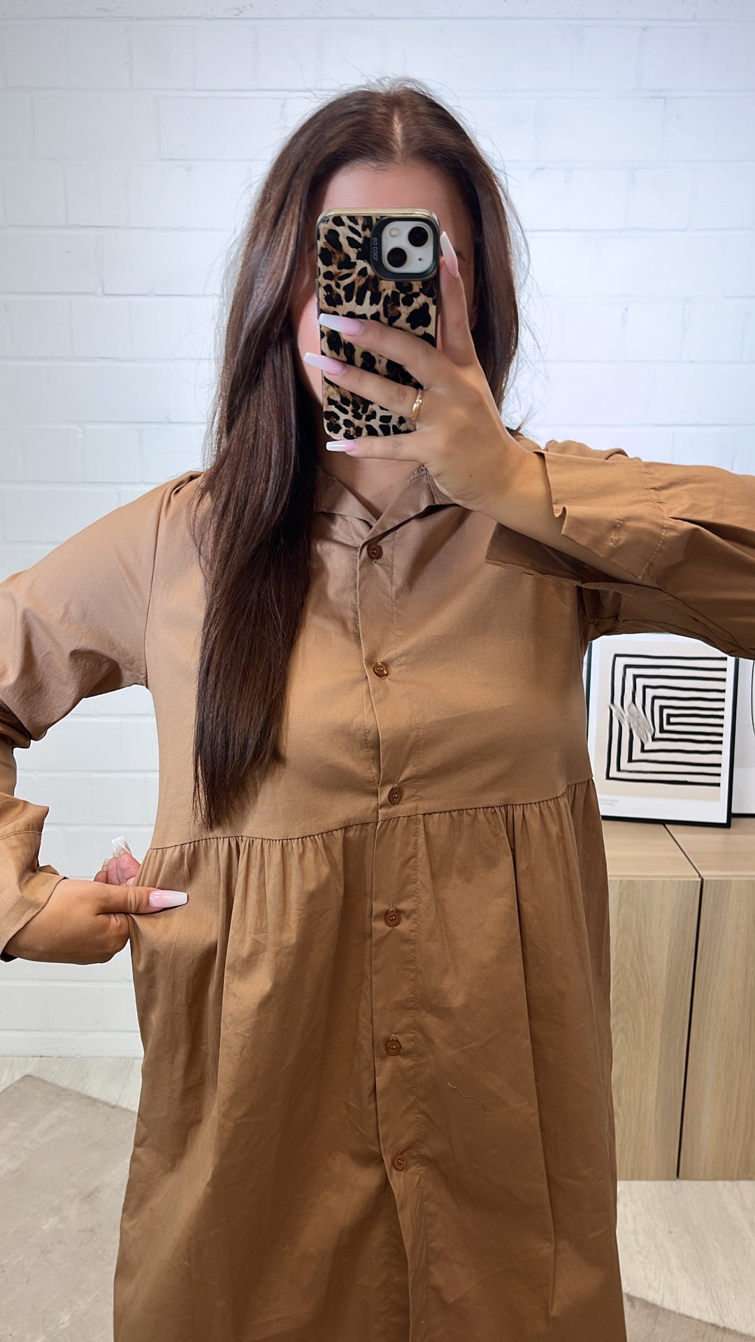 Blusen Kleid mit Kragen / camel Art. 11246