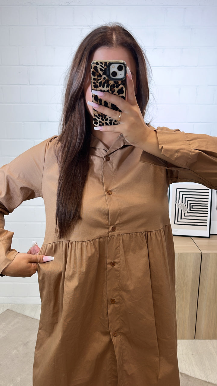 Blusen Kleid mit Kragen / camel Art. 11246