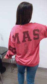 DÜNNE STREIFEN Pullover " all damn day " / pink - rot - bordeaux rot Art. 13701