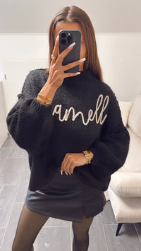 ORIGINAL " mamell " Midi Kuschel Pullover / schwarz - beige Art. 8529