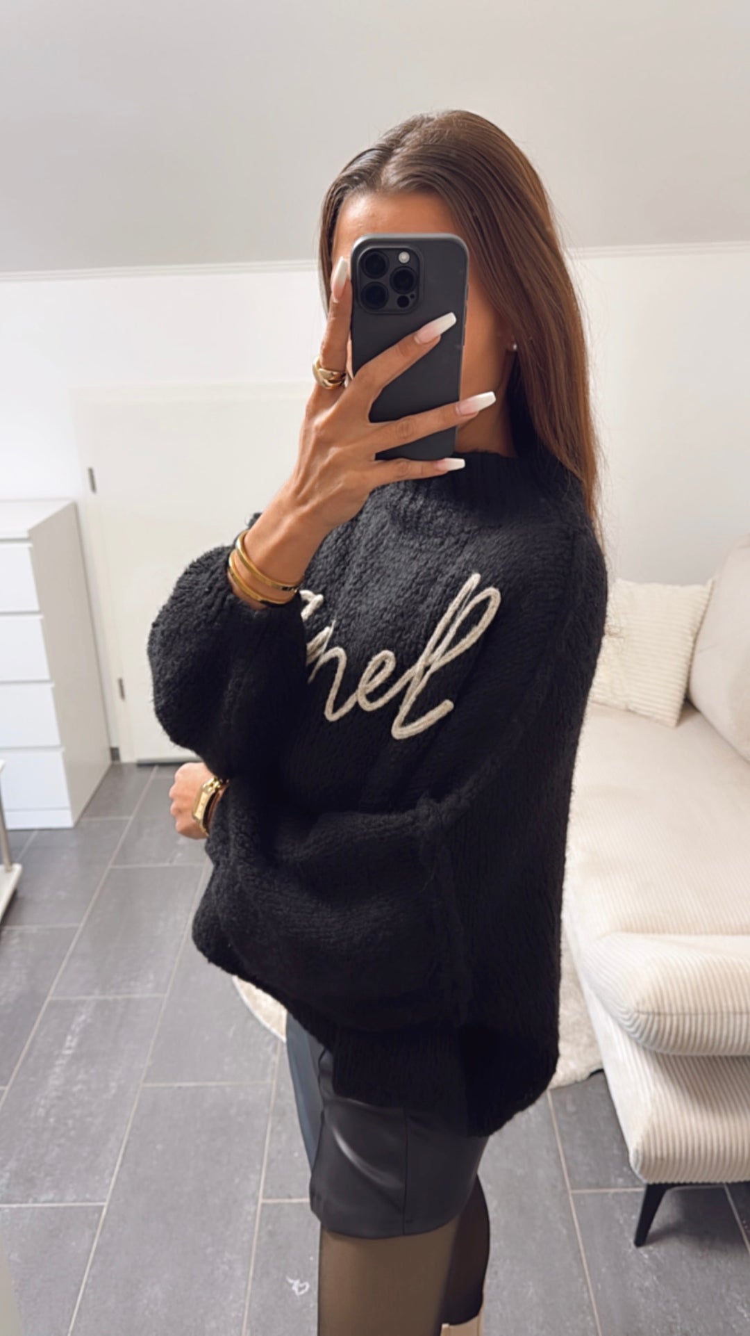 ORIGINAL " mamell " Midi Kuschel Pullover / schwarz - beige Art. 8529