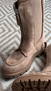 VELOURS Optik Zip-Boots, mit vorderem Reißverschluss " A-1009 " / taupe Art. 16425