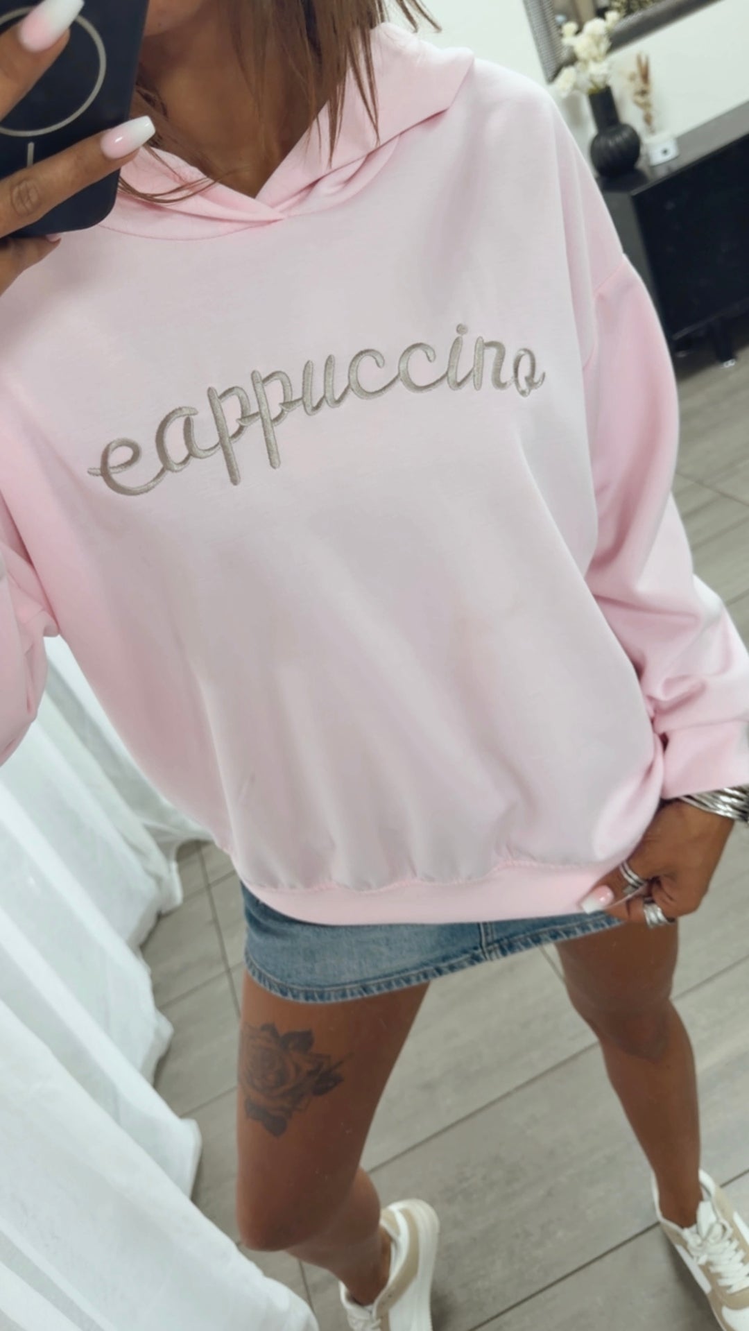 Leichter Butterstoff HOODIE "cappuccino" / rosa - grau Art.15130