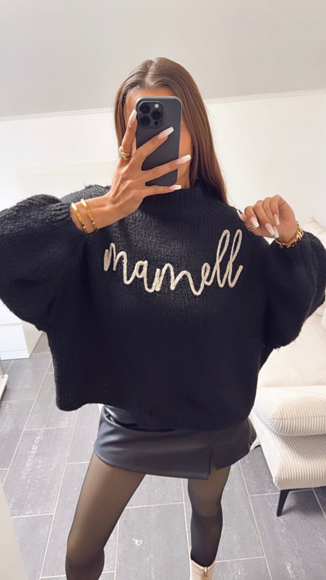 ORIGINAL " mamell " Midi Kuschel Pullover / schwarz - beige Art. 8529