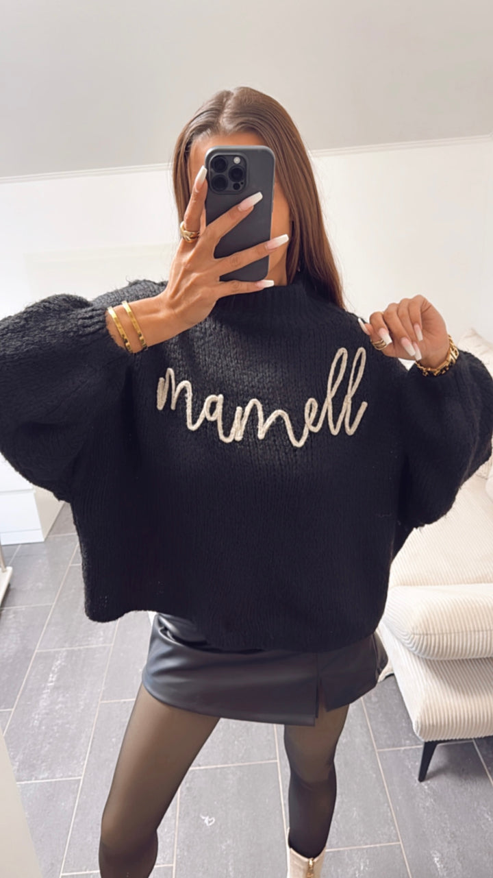 ORIGINAL " mamell " Midi Kuschel Pullover / schwarz - beige Art. 8529