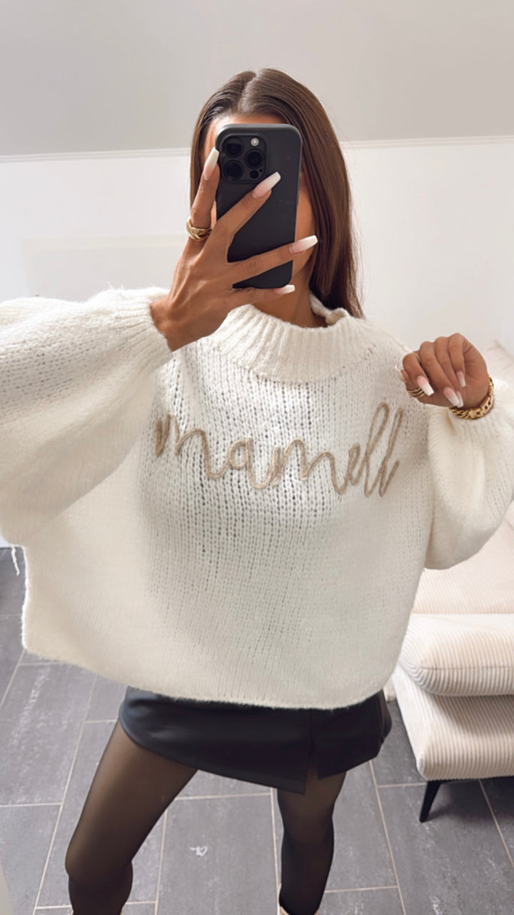 ORIGINAL " mamell " Midi Kuschel Pullover / wollweiss - beige Art. 8531