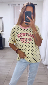 PUNKTE Shirt " Sunday Club " / soft gelb - schwarz - soft rosa Art. 15844