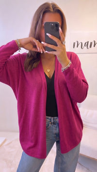 leichter Feinstrick Cardigan, offen / magenta Art. 16021