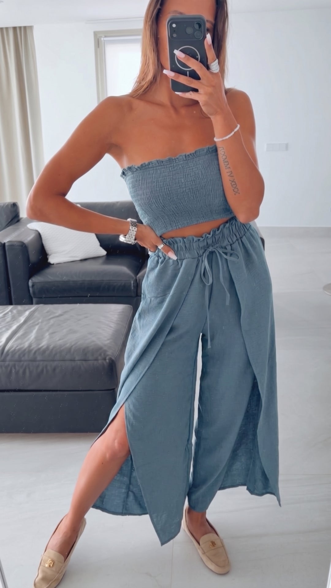 fließende Palazzo Hose mit hohem Schlitz " XYS3375 " / denim blau Art. 15896