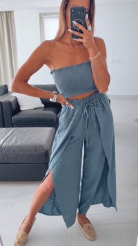 fließende Palazzo Hose mit hohem Schlitz " XYS3375 " / denim blau Art. 15896