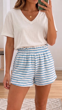 STREIFEN Frottee Optik Shorts / weiss - blau - hell blau Art. 15816