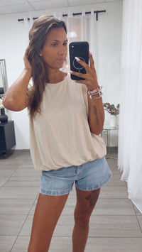 oversize, dünnes Butterstoff Top, Ballonsaum, Cut Out / creme Art. 16073