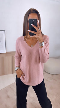 Leichter, super weicher Pullover, V-Ausschnitt / Puder rosa Art. 16101