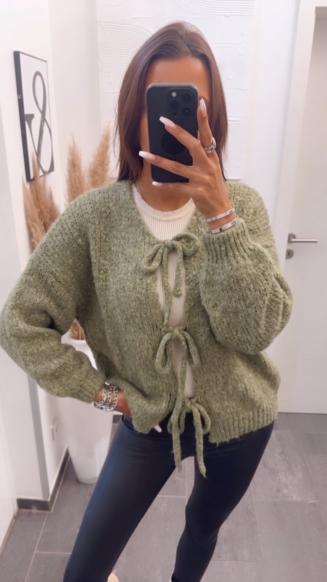 Wende Strick Cardigan zum schnüren / khaki Art. 16205