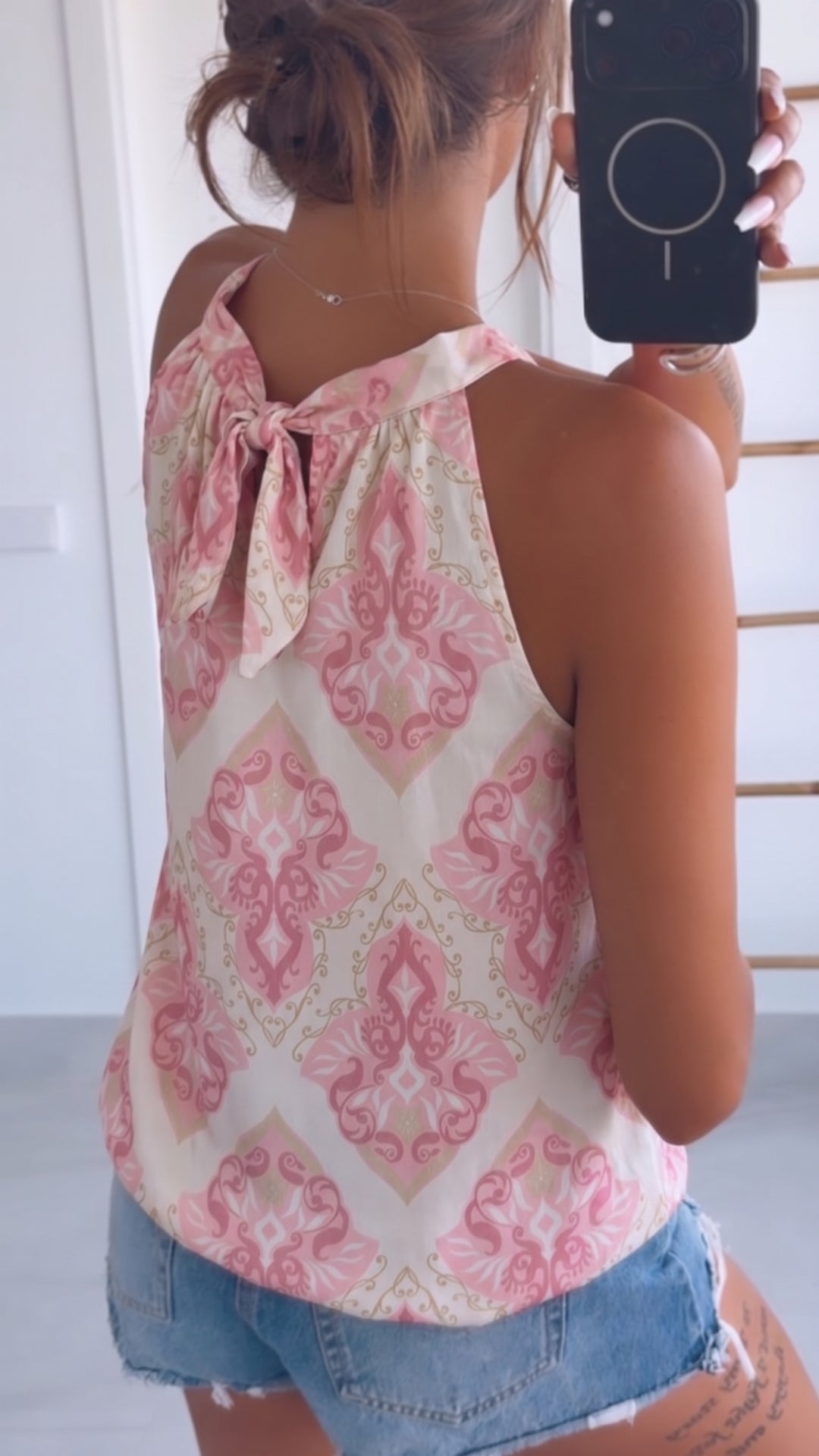 ROMANTIK Print ärmelloses Top / creme - pink - beere - beige Art. 15434