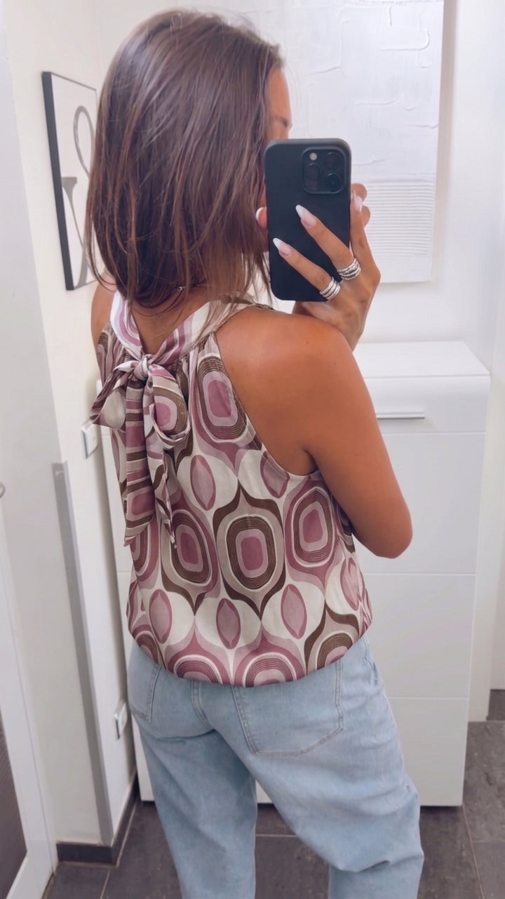 OVAL Print ärmelloses Top / rosa - beere - braun - weiss Art. 15419