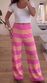 STREIFEN leichte Strick Hose / pink - soft apricot Art. 15560