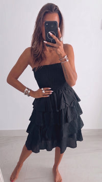 Kurzes Volant Kleid, Smok Bandeau Oberteil / schwarz Art. 16065