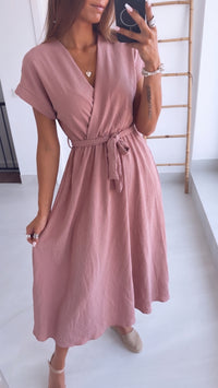 Maxi Kleid zum Binden, Wickeloptik / puder rosa Art. 16218