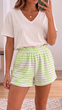STREIFEN Frottee Optik Shorts / weiss - neon grün - neon gelb Art. 15815