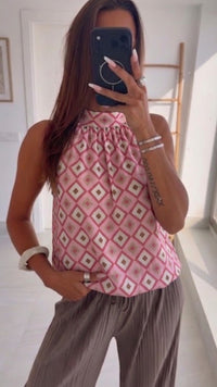 MOD PRINT ärmelloses Top / rosa - beere - beige Art. 15738