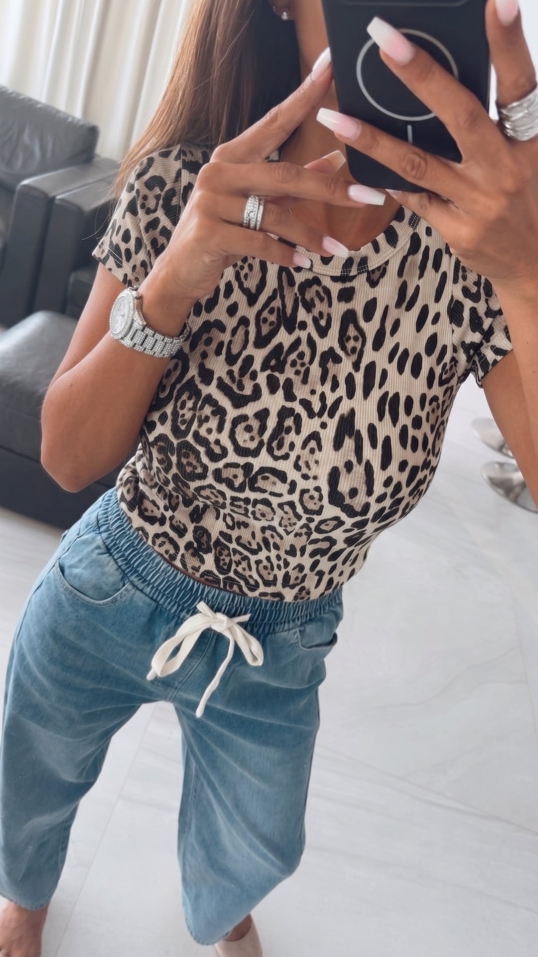 LEO MITTLERES MUSTER Crop T-shirt / Creme - braun - schwarz Art. 16072