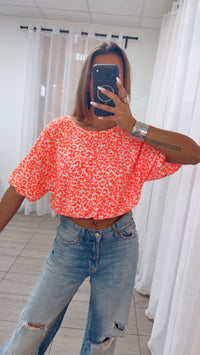 LEO Crop Ballon Oberteil / weiss - neon orange Art. 15822