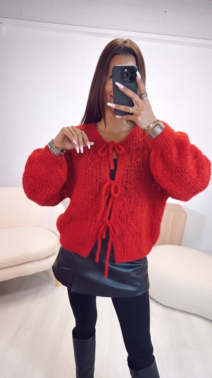 Wende Strick Cardigan zum schnüren / rot Art. 16203