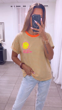 STREIFEN Smiley Shirt " Keep It Simple " / salbei - neon orange Art. 15548