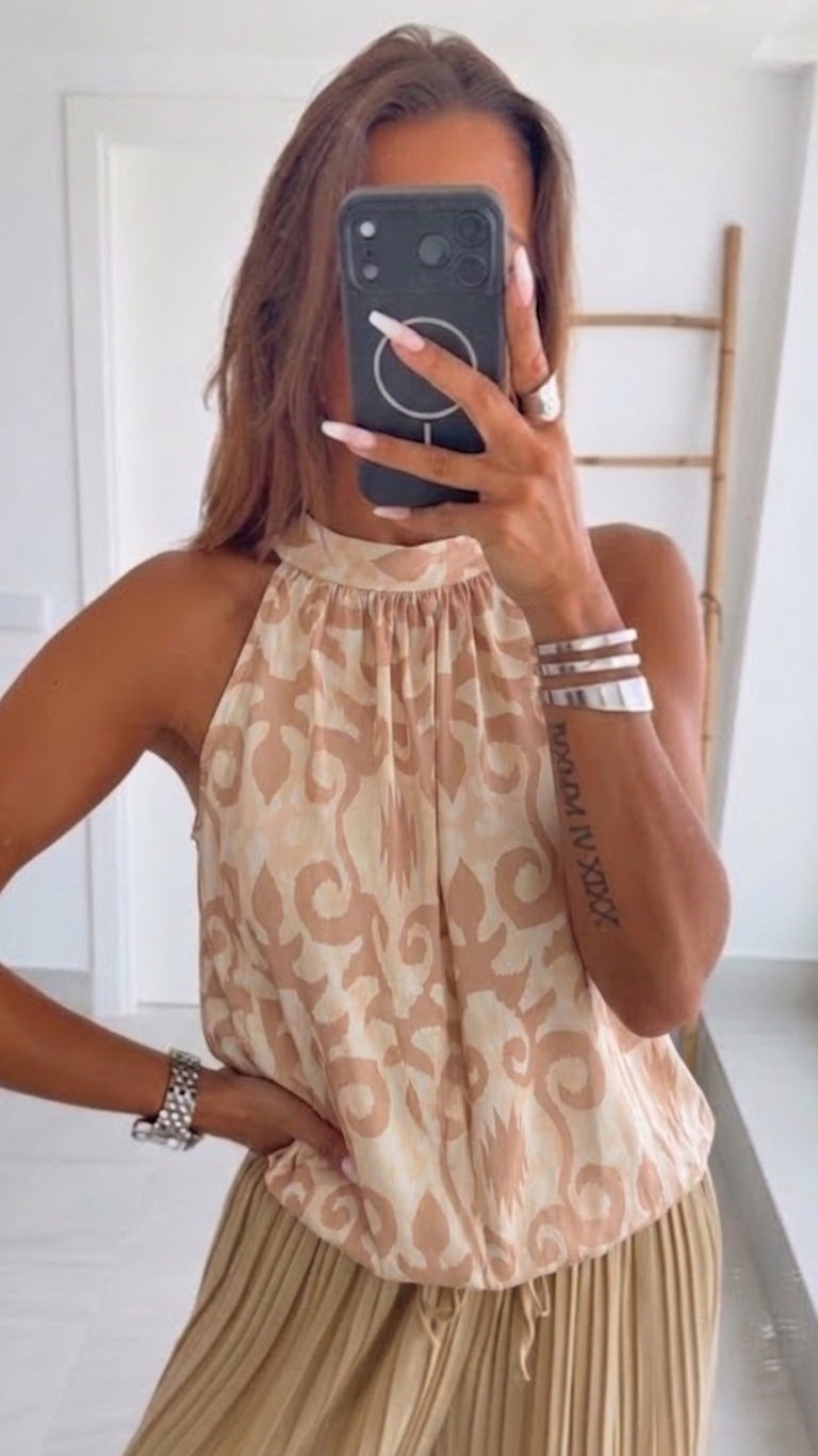DAMAST Look ärmelloses Top / creme - beige Art. 15717