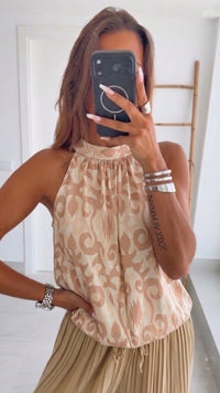 DAMAST Look ärmelloses Top / creme - beige Art. 15717